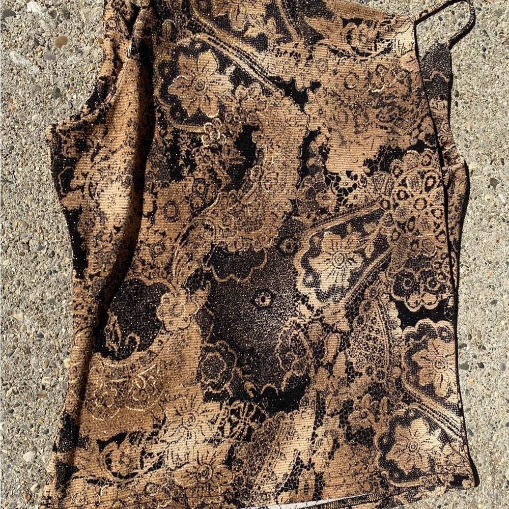 I.N. San Francisco tank top black and gold sparkley folded neck - Picture 4 of 8